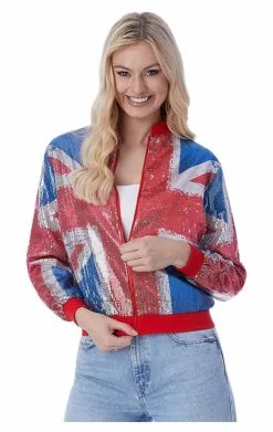 GENERIC Womens Union Jack Sequin Bomber Jacket