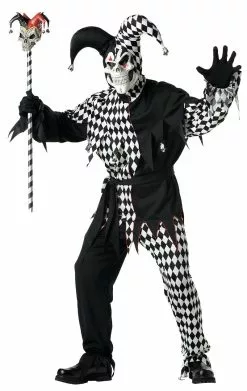Adult Black And White Evil Jester Costume