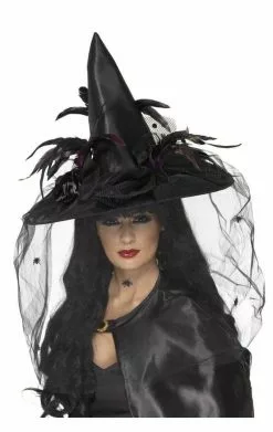 Smiffys Black Spell Caster Hat With Veil