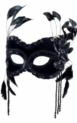 Black Velvet Mask With Feathers
