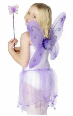 Smiffys Kids Purple Butterfly Wings & Wand Set