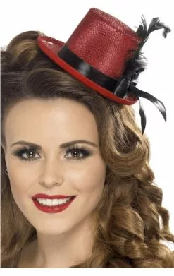 Smiffys Red Mini Top Hat With Feather